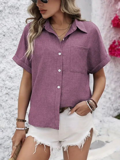 Avina - Elegantes Kurzarm Hemd Mit Tasche